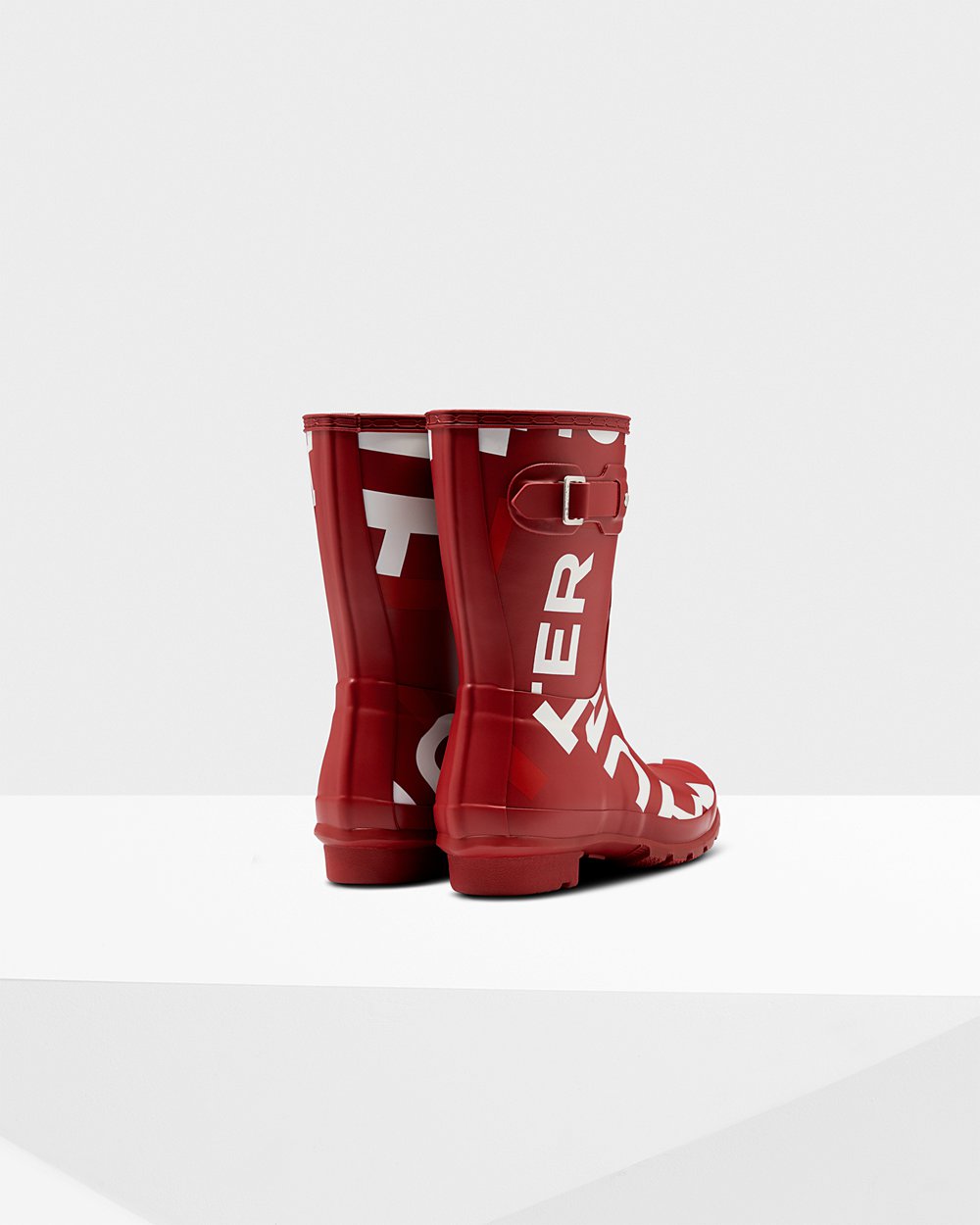 Womens Short Rain Boots - Hunter Original Exploded Logo (62ZOVDSKE) - Grey Red